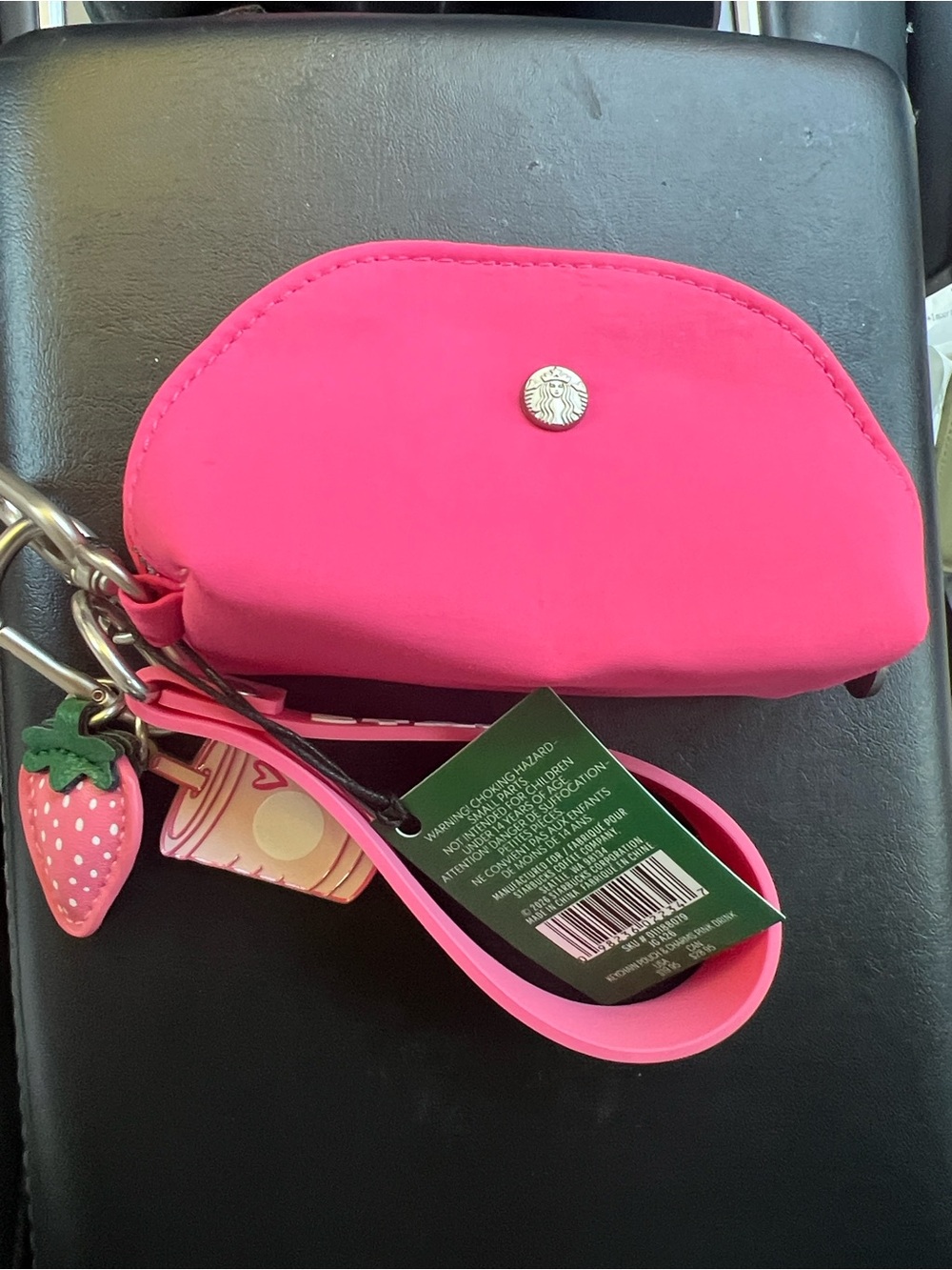 Starbucks Bright Pink Wristlet Card & Coin Pouch with Strawberry Charm